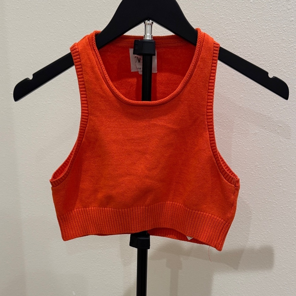 Zara Bright Orange‎ Knit Cropped Tank kids